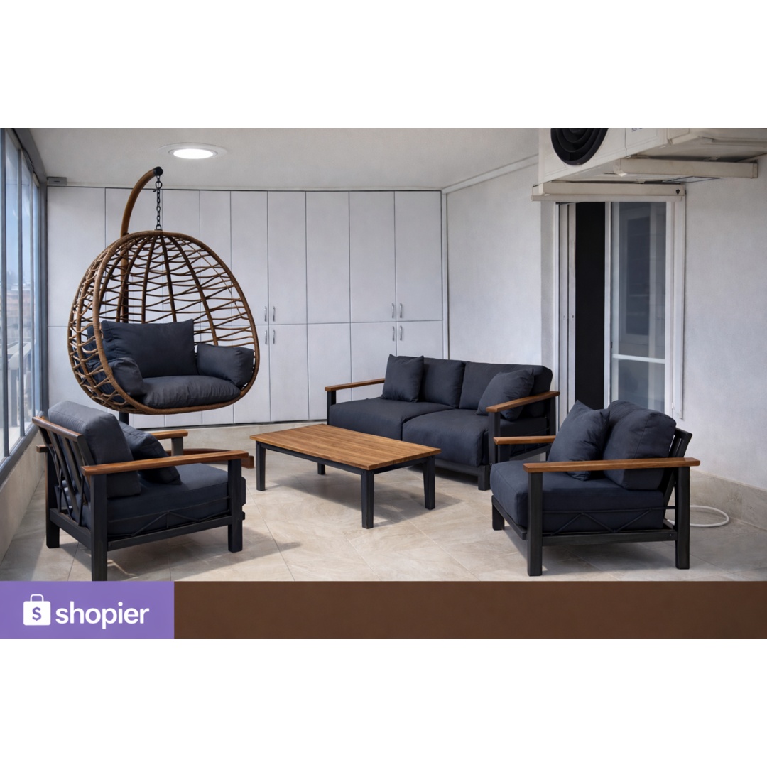 Bahçe & Balkon Oturma Grubu + Askılı Salıncak Seti (4+1 Takım)